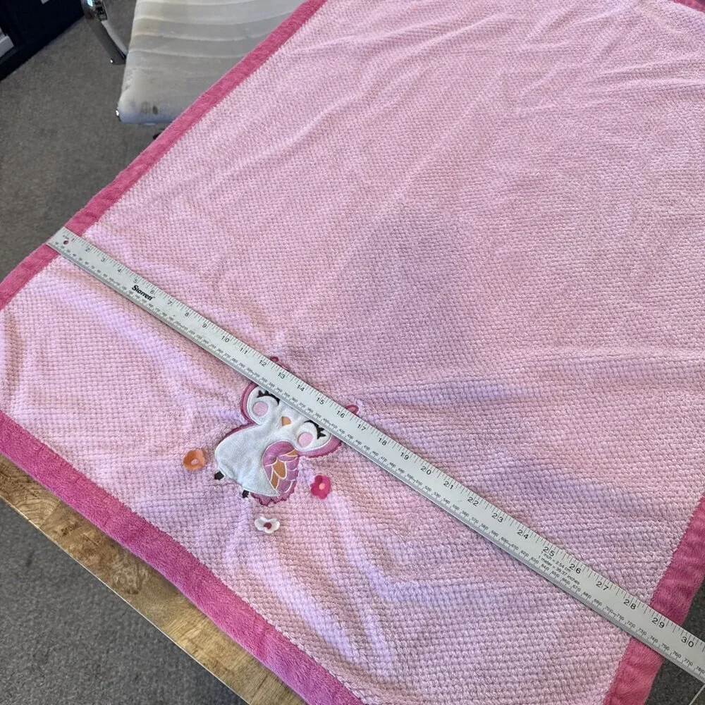 Carter’s Pink Textured  Plush Owl Baby Blanket 3D Flowers Well Loved